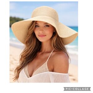 STRAW FLOPPY WIDE BRIM SUN SHADE HAT BEACH ISLAND VACAY
